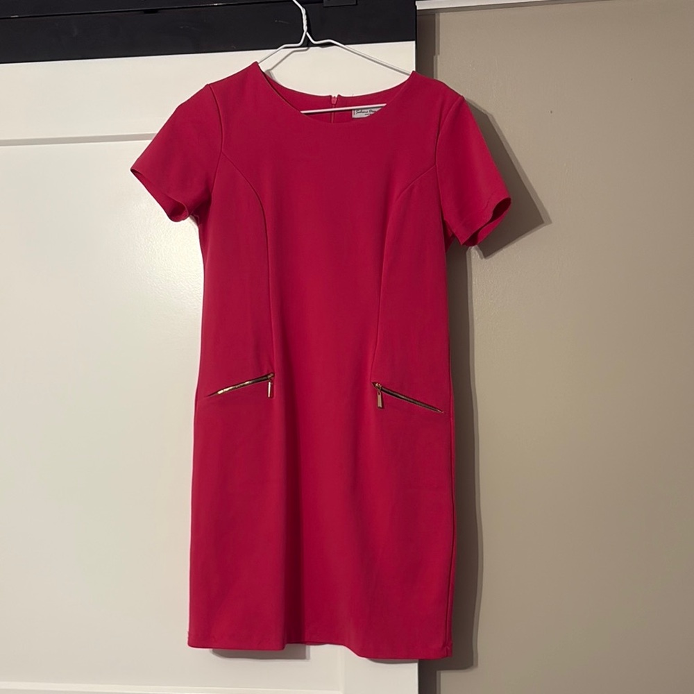 Red Sheath Mini Dress with Crew Neck for Cocktail